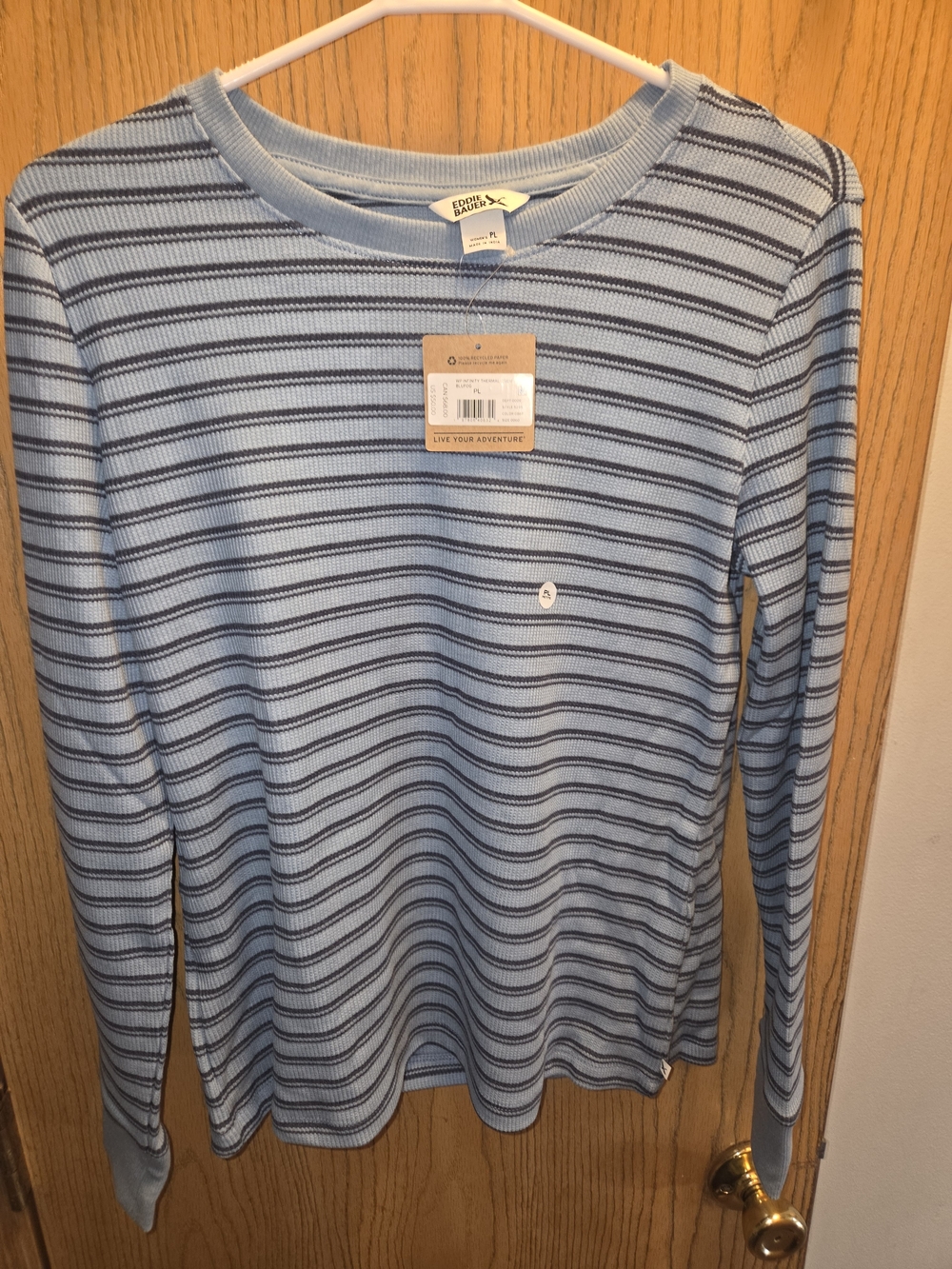 Eddie Bauer Light Blue & Navy Stripe Long Sleeve Top Womens XL NWT
